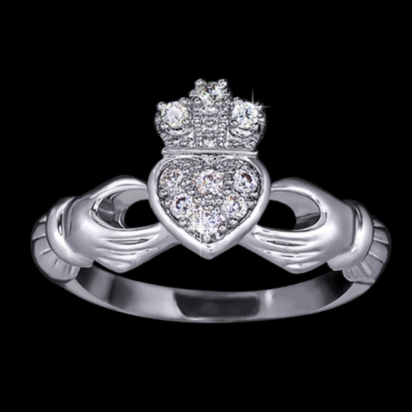 New Heart Shaped Diamonique 925 Silver Claddagh Ring. - Picture 1 of 6